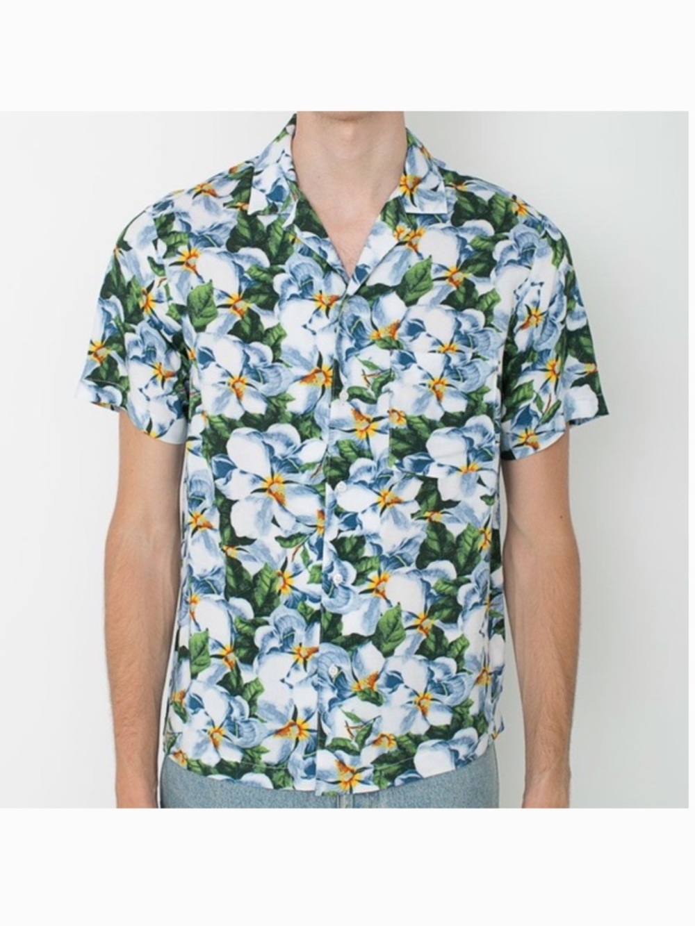 American Apparel Camp Collar Shirt with Pocket in Floral Magnolia Print